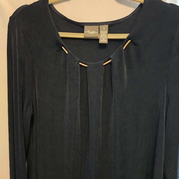 CHICOS TRAVELERS BLACK LONG SLEEVE TUNIC SIZE 1 MEDIUM (8) COLLAR GOLD ACCENT - Picture 4 of 9